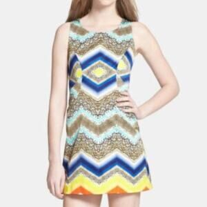 Milly Chevron Paneled Printed Sleeveless Shift Dress Multicolor Size 8